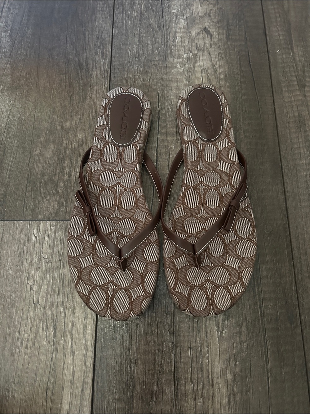 Coach Brown Signature Logo Flip Flop Sandals